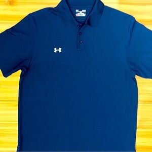 Under Armour Golf Polo Shirt Mens size Large Navy Loose Fit Heat Gear EUC